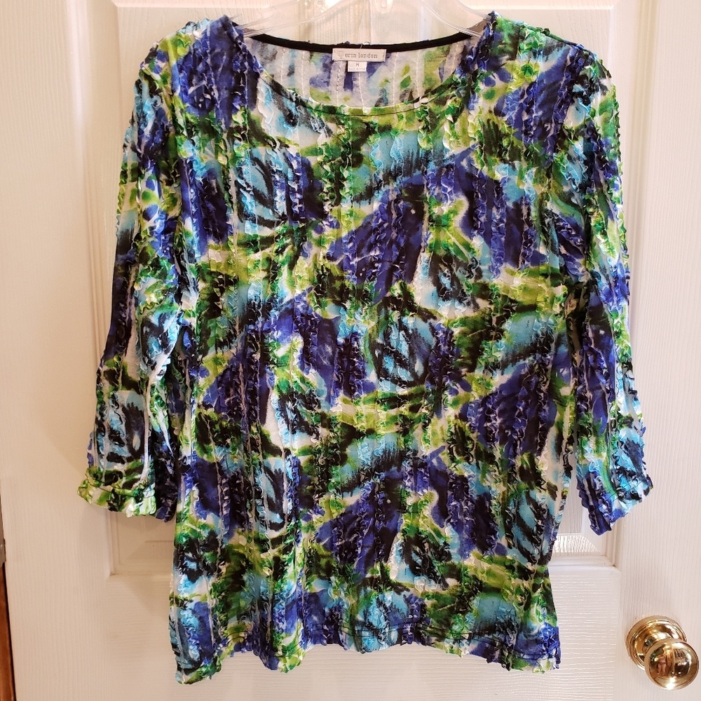 Erin London 3/4 sleeve top blue green  Medium